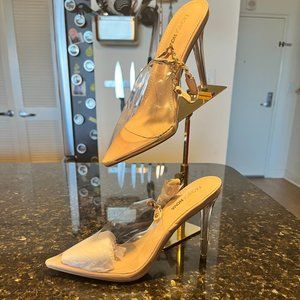 A Stunner - Embellished Slingback Clear Pumps - NUDE